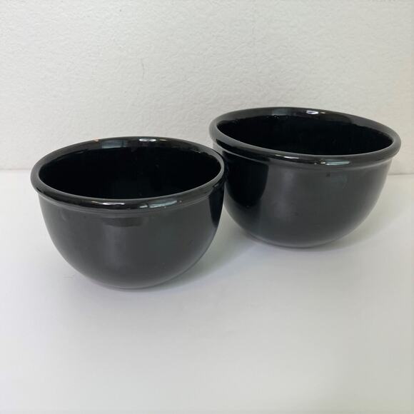Vintage Black Glazed Redware Pottery Bowls Set of 2 Planter Mixing Bowls 1970s - Picture 1 of 8